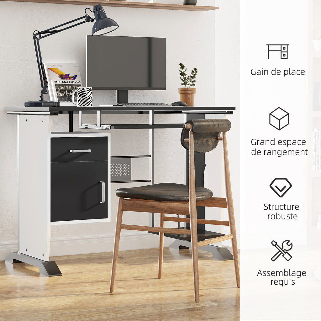 Bureau informatique design en mdf 100 L x 52 I x 75H cm noir et blanc