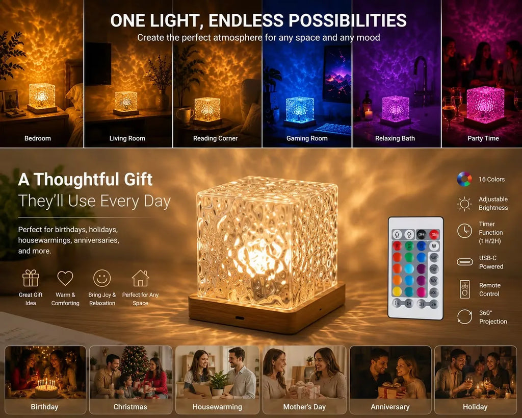 Projecteur de lumière nocturne à ondulations d'eau rotatives