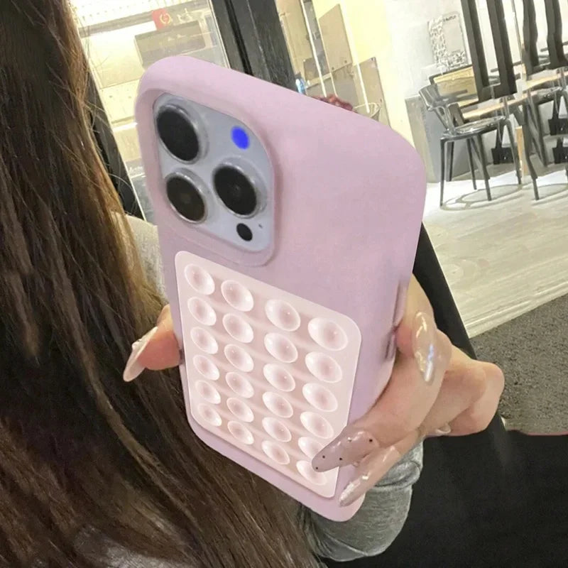 Coque de téléphone à motif litchi avec support à ventouse pour iPhone