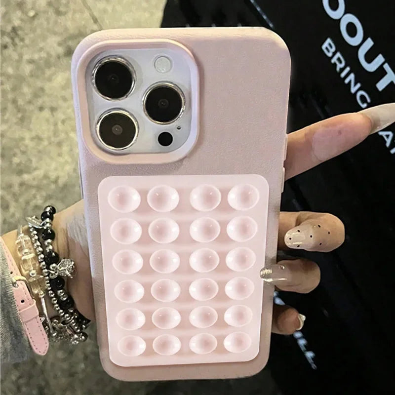 Coque de téléphone à motif litchi avec support à ventouse pour iPhone