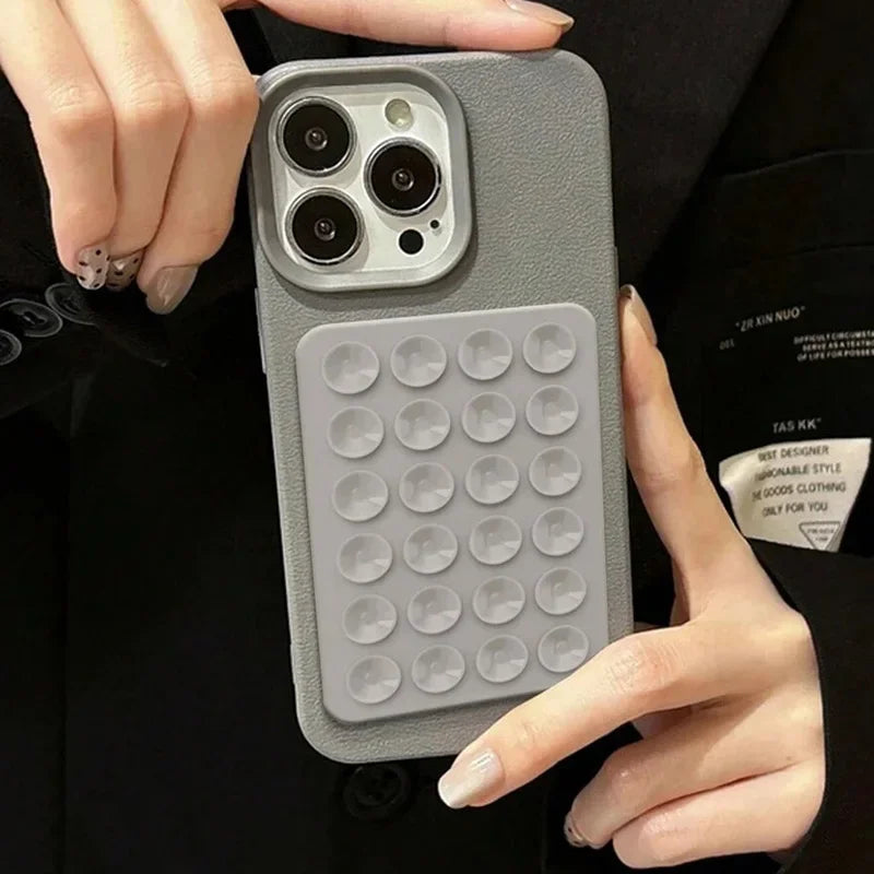 Coque de téléphone à motif litchi avec support à ventouse pour iPhone