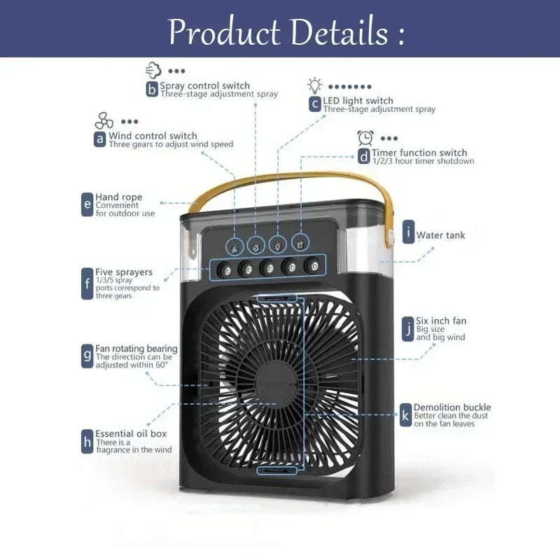 Ventilateur humidificateur multifonction à 5 sorties de brumisation