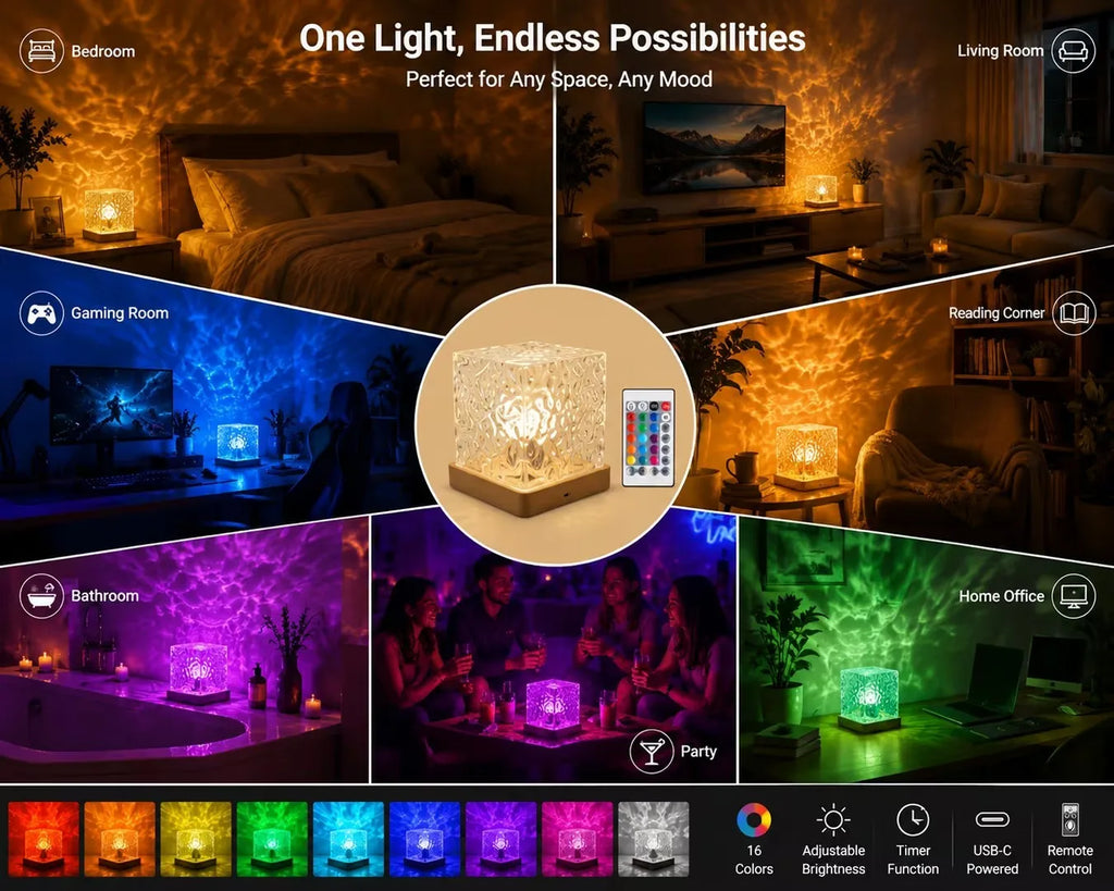 Projecteur de lumière nocturne à ondulations d'eau rotatives