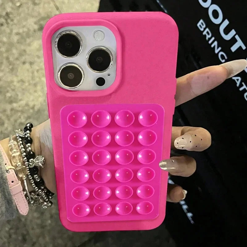 Coque de téléphone à motif litchi avec support à ventouse pour iPhone
