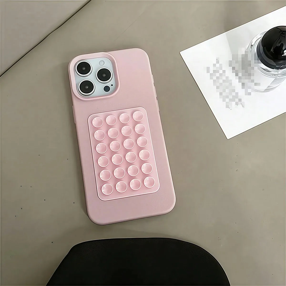 Coque de téléphone à motif litchi avec support à ventouse pour iPhone