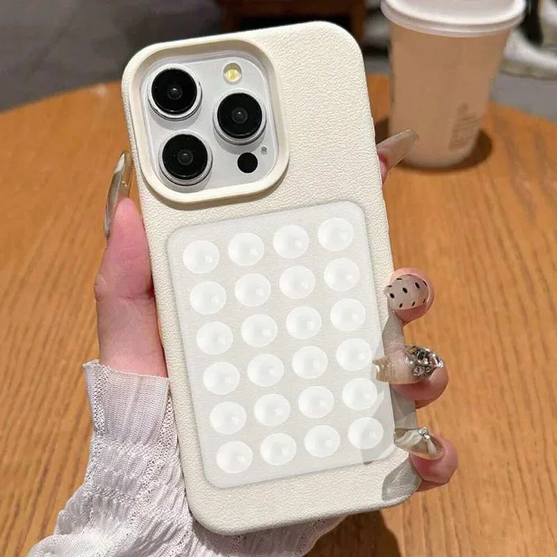 Coque de téléphone à motif litchi avec support à ventouse pour iPhone