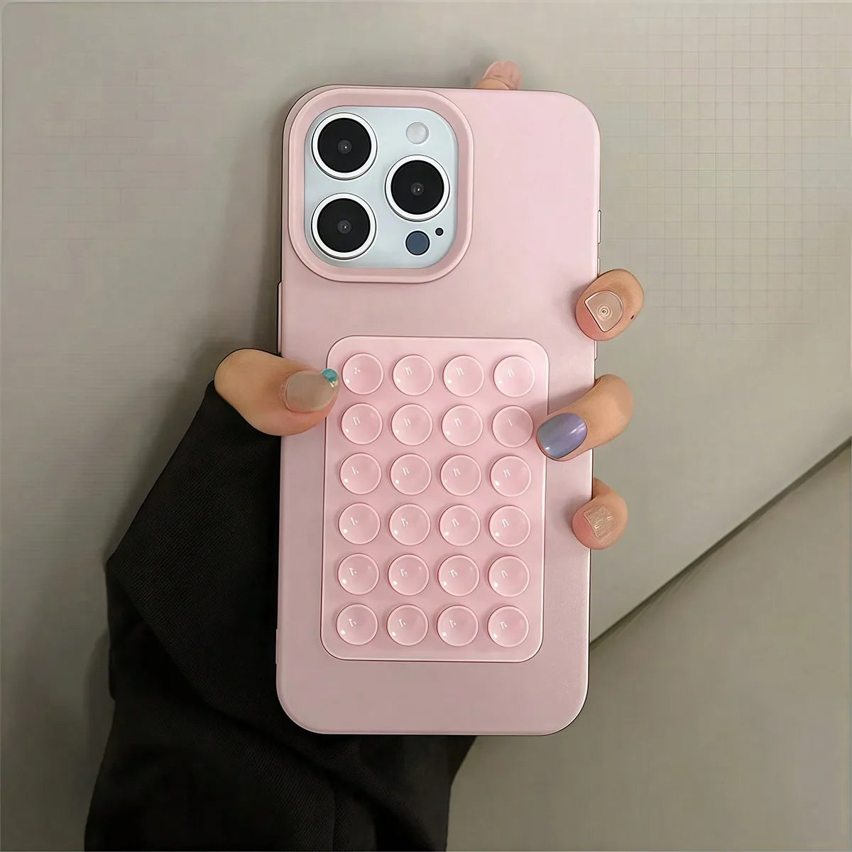 Coque de téléphone à motif litchi avec support à ventouse pour iPhone