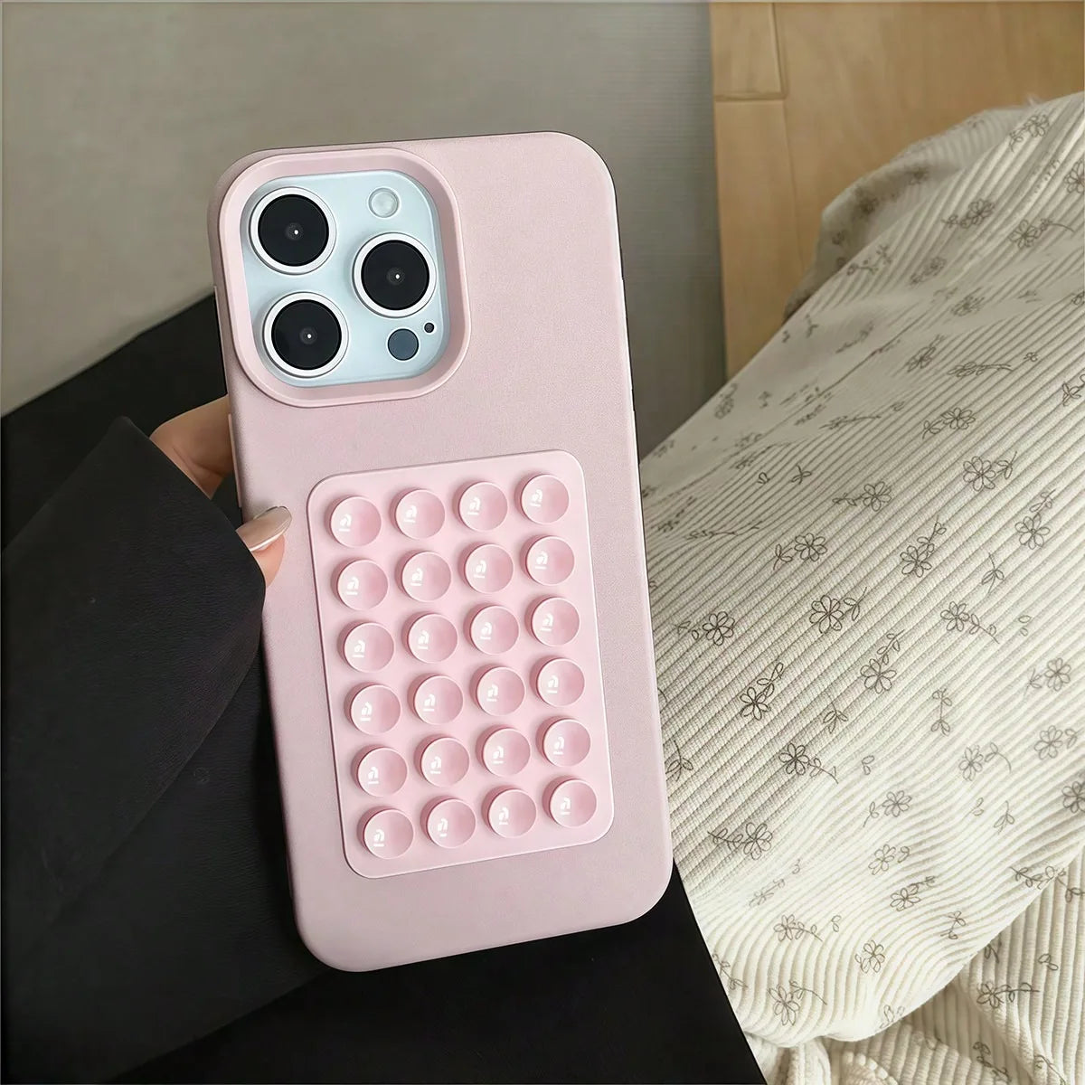 Coque de téléphone à motif litchi avec support à ventouse pour iPhone