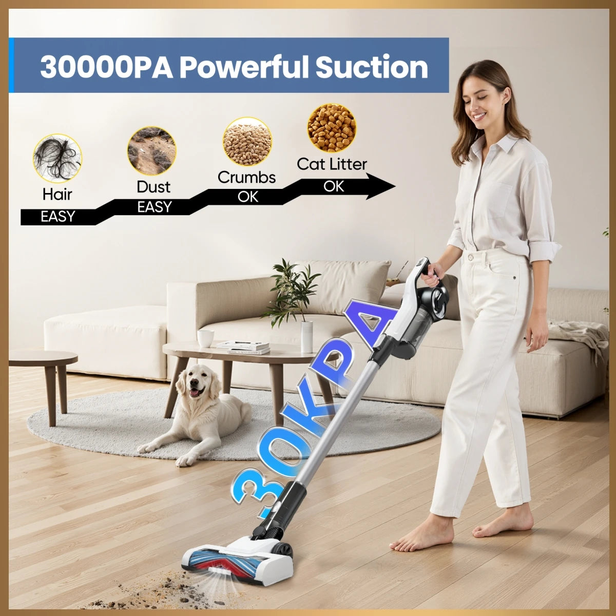 Aspirateur sans fil léger pour poils d'animaux, tapis et sols en bois dur