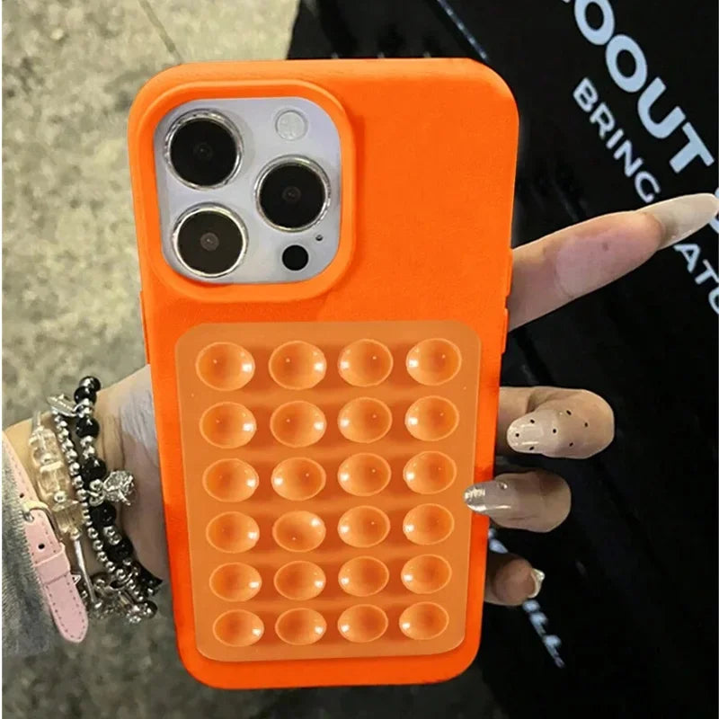 Coque de téléphone à motif litchi avec support à ventouse pour iPhone