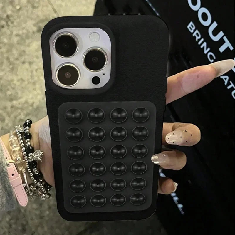 Coque de téléphone à motif litchi avec support à ventouse pour iPhone