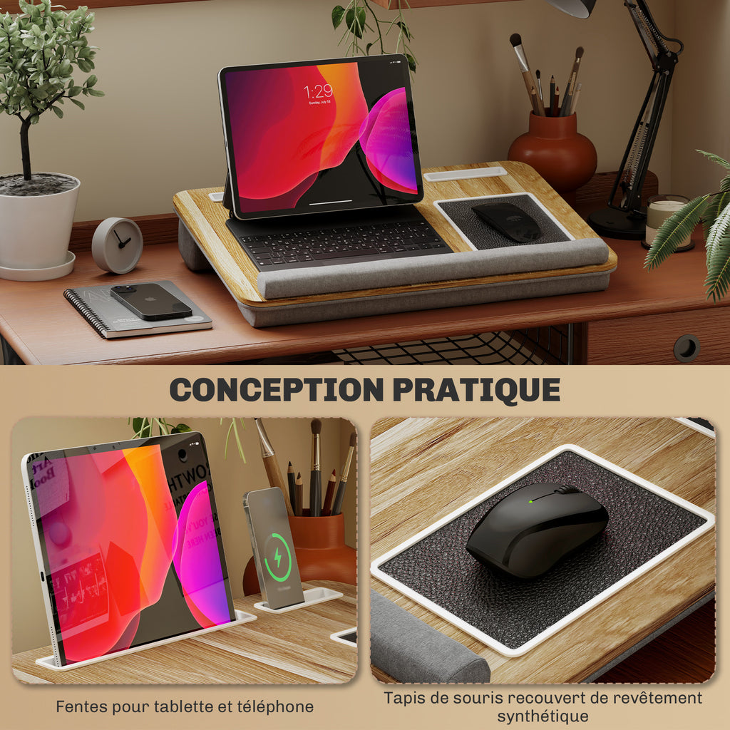 Support ordinateur portable lit avec traversin fente pour tablette ou téléphone tapis de souris repose-poignet poignée