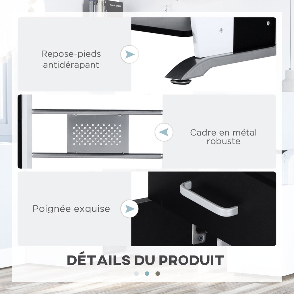 Bureau informatique design en mdf 100 L x 52 I x 75H cm noir et blanc