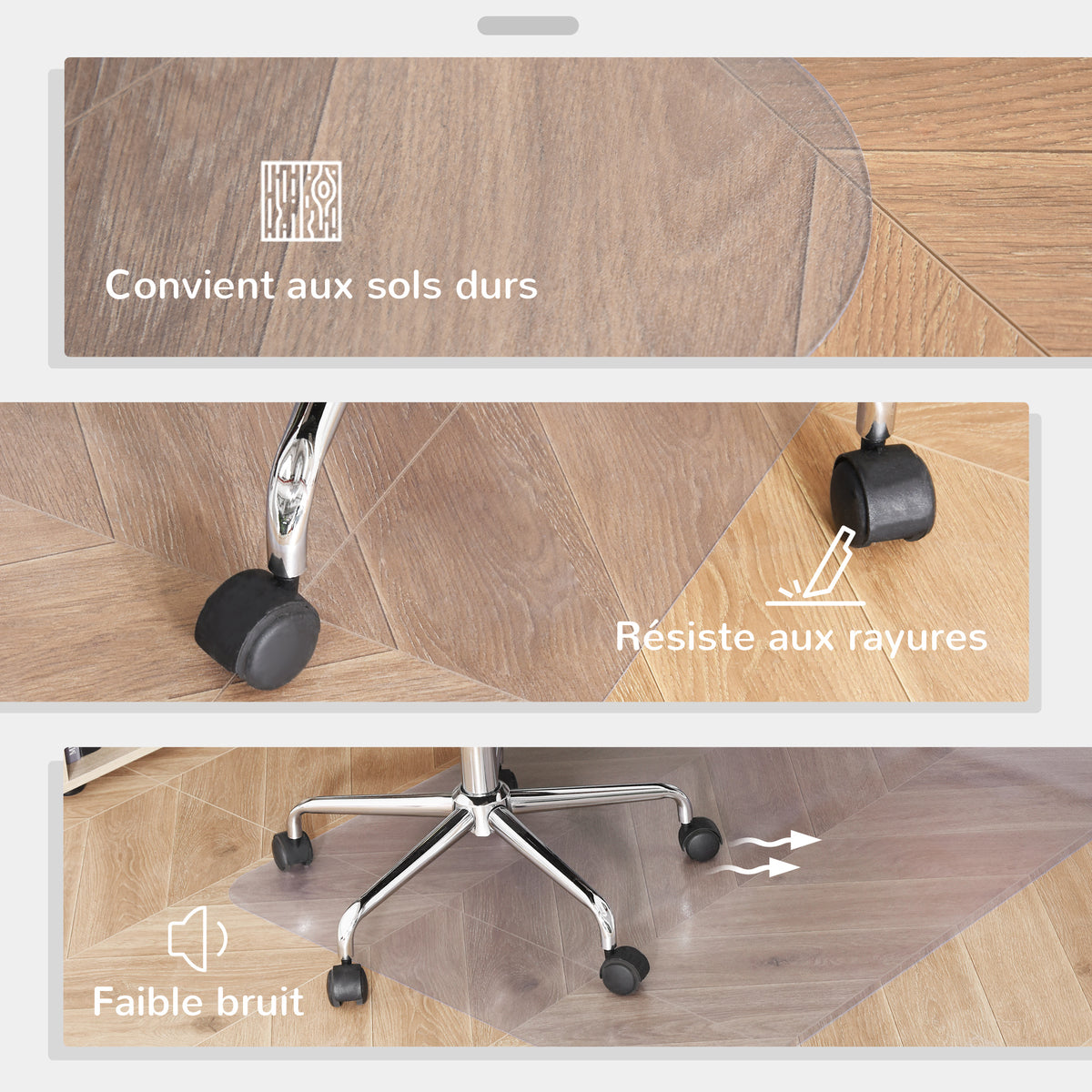 Tapis de chaise de bureau rectangulaire, antidérapants en plastique transparent 90x120cm