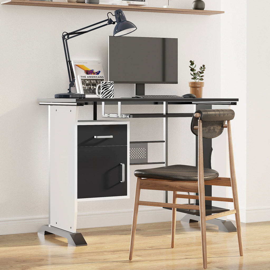 Bureau informatique design en mdf 100 L x 52 I x 75H cm noir et blanc